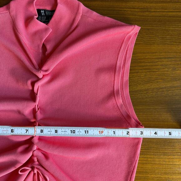 Y2K Pink Ruched Drawstring Top Collared Crop - Picture 7 of 8